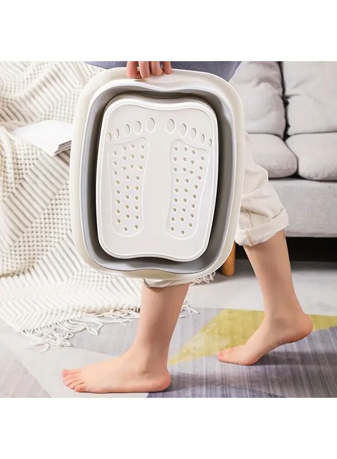 White Foot Bath Bucket With Lid And Scraper Portable Foldable Soak Tub For Home Relaxation - Image 3